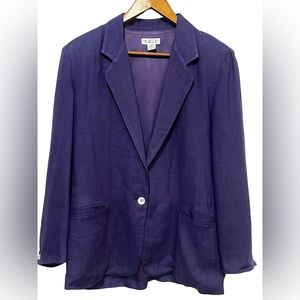 Talbots Vtg Womens Purple Blazer Linen Sz 8 Built In Shoulder Pads Oversized